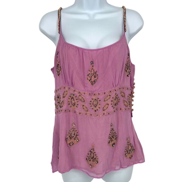 Plenty by Tracy Reese Beaded Embellished Silk Spaghetti Strap Top Size 12 - Picture 1 of 13